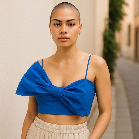 Zara Tops - Zara Blue Tie Front Bustier Crop Top